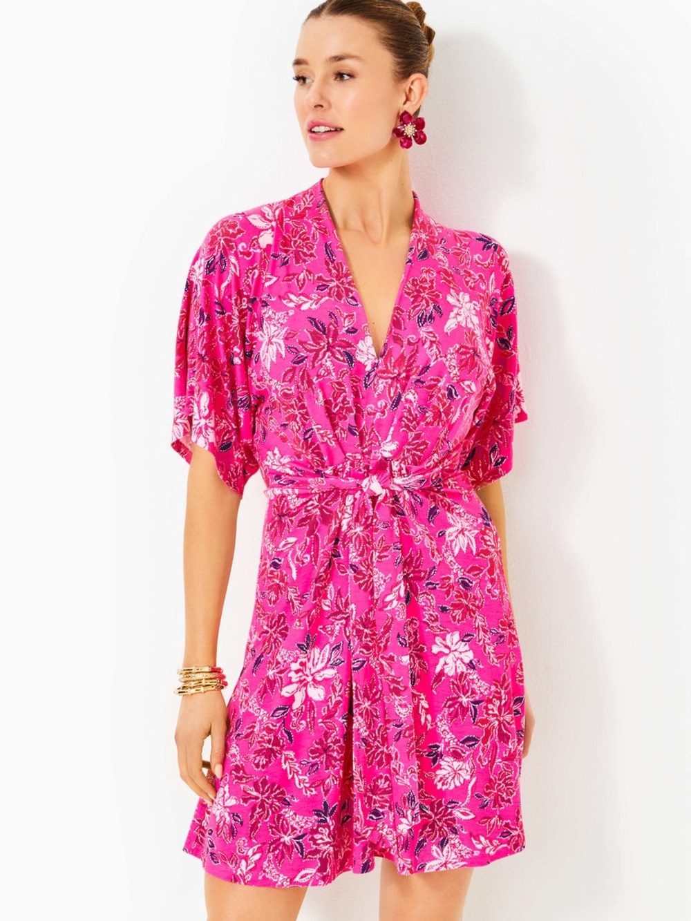 Lilly Pulitzer Wisteria Dress Women 14 Pink Giraffic Park NWOT V-Neck Tie - Picture 12 of 12